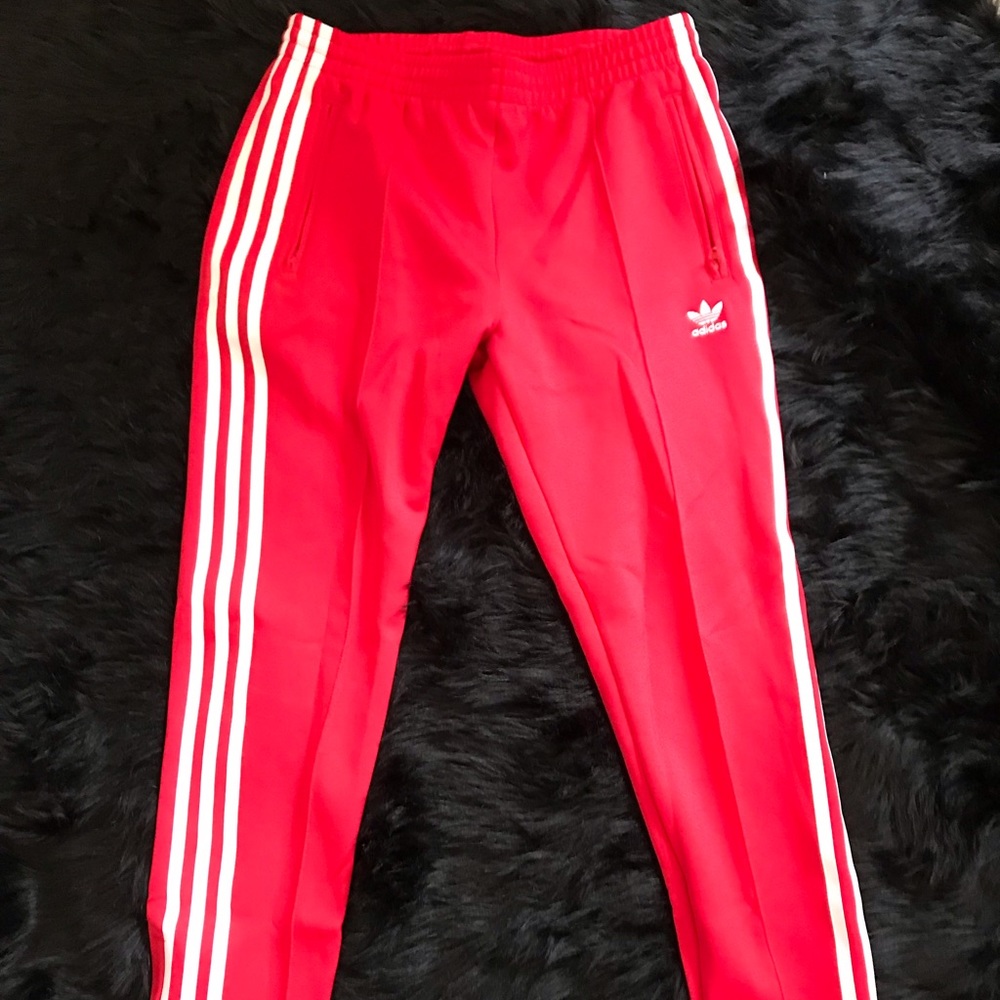 Adidas red track pants